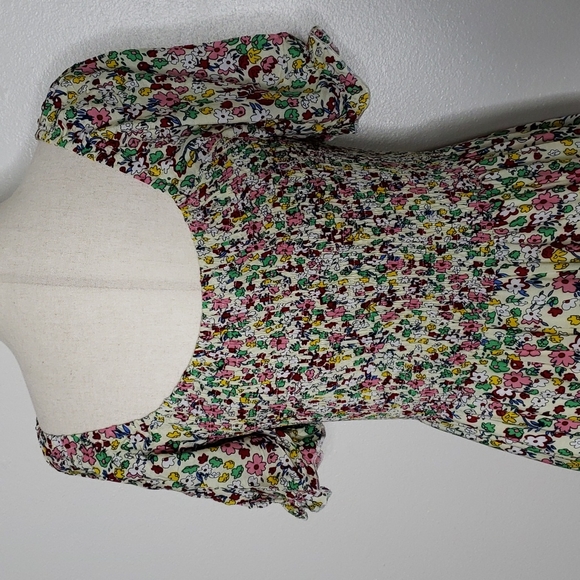 Boutique Boho Summer Floral Midi Dress Ruffle Calico Smocking - Picture 10 of 14